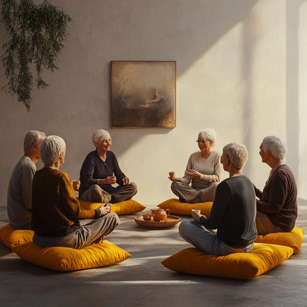 Пенсіонери спілкуються в групі